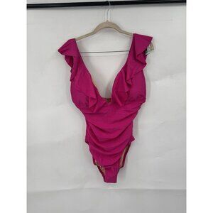 J. Crew Ruched Ruffle One Piece Swimsuit women 12 Pink Fuchsia Beach Pool NEW